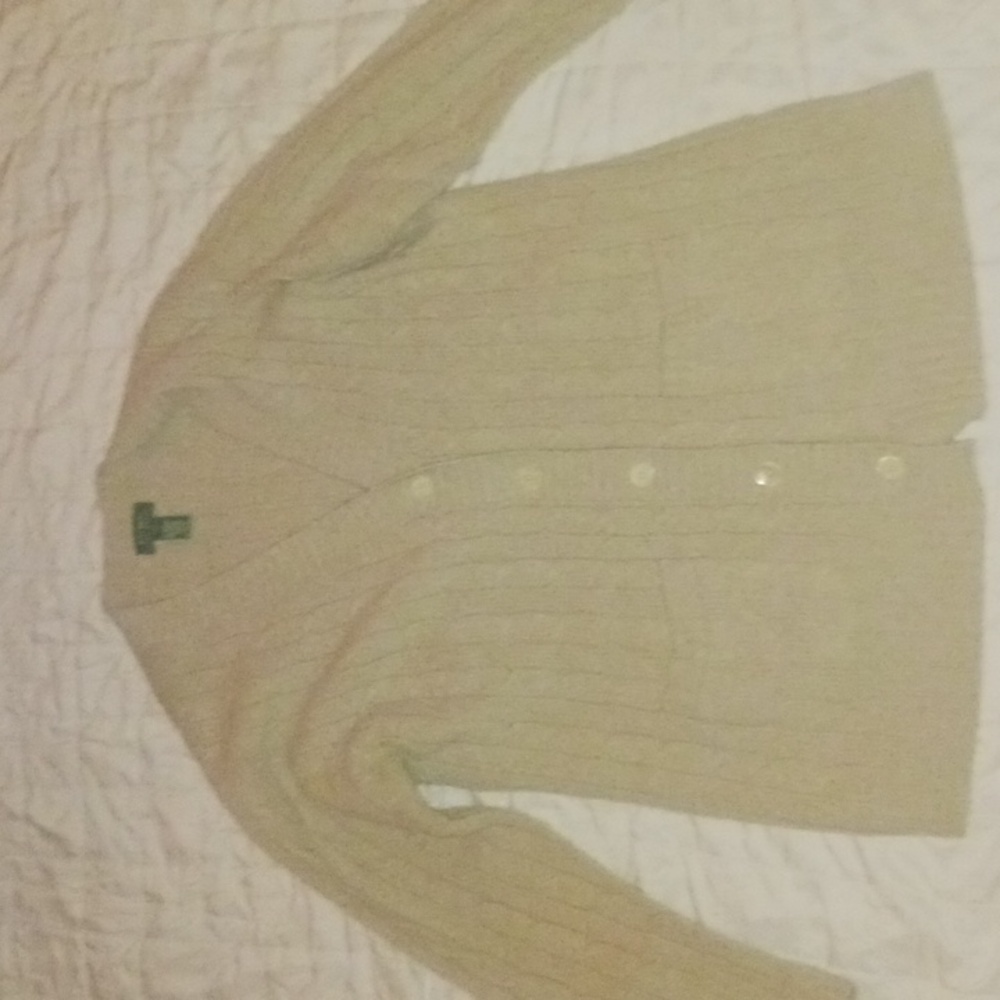 Ralph Lauren Cashmere Blend Beige Cable Knit Cardigan sz.M - Picture 2 of 5